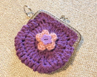 Coin Purse Purple Crocheted Kiss Closure Coin Purse Gift for Mom Gift For Her Gift Card Holder Gift Holder Purse