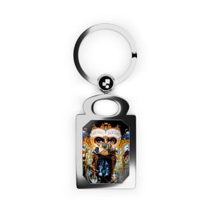 Michael Jackson Surreal Masked Face Illustration Rectangle Photo Keyring | Metallic Photo Keychain