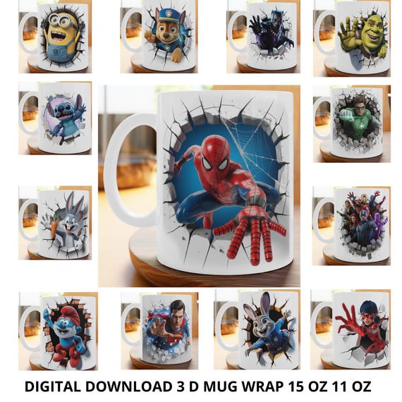 3D Mug Wrap PNG – 3D Design Pack for Sublimation Mugs, Printable Mug Artwork, Coffee & Gift Decoration