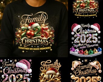 Family Christmas 2025 PNG Bundle – Best Seller Holiday Design, Gold Ornaments, Santa Hats, Festive Sublimation Art, Popular Digital Download