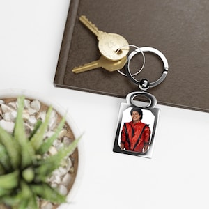 Michael Jackson Red Jacket Portrait Rectangle Photo Keyring | Personalized Photo Keychain