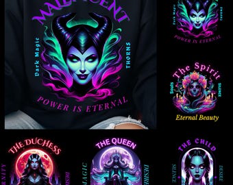 Halloween Witch Bundle Maleficent Dark Queen PNG | Neon Gothic Witch Clipart | Horror Sublimation Digital Download for T Shirts Mugs