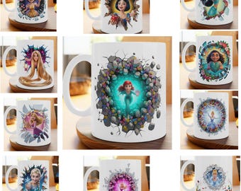 Disney Princess PNG Bundle | 3D Barbie Style Clipart | Digital Download for Mugs, Shirts, Tote Bags