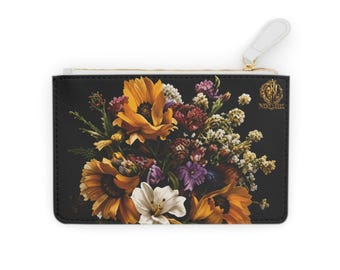Vintage Wildflower Bouquet Mini Clutch Bag | Floral Zipper Pouch