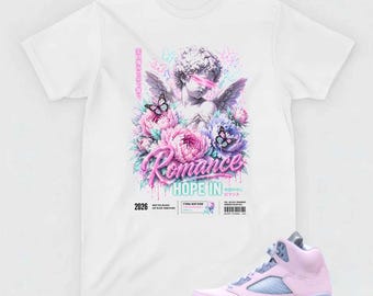 Jordan 5 Easter Sneaker Shirt, Romance Streetwear, Pastel Floral Cherub Graphic Tee