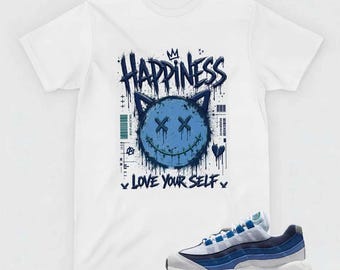 Happiness T-Shirt, AM 95 White Slate Blue Matching Apparel