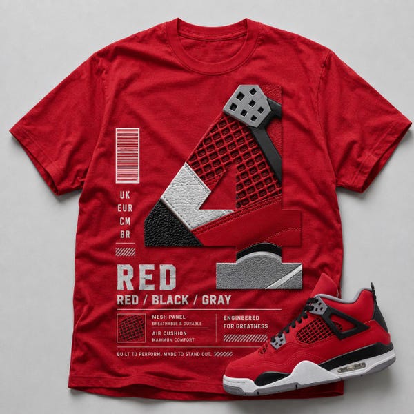 Graphic Tee to Match Retro 4 Toro Bravo Cement, Sneaker Shirt for AJ4 Red Black Gray, Streetwear T Shirt Matching Four Kicks