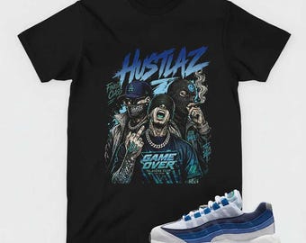 Hustlaz T-Shirt, AM 95 White Slate Blue Matching Apparel