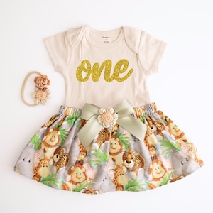Safari 1st Birthday Outfit Girl – Jungle Theme Smash Cake Dress with Headband – Wild One Party Dress – Baby Girl First Birthday, wild one