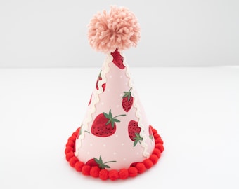 Pink Srawberry 1st Birthday,1st Birthday Strawberry Hat, Pink Strawberry Hat,1st Birthday Hat, Berry Sweet Birthday, Hat baby girl party hat