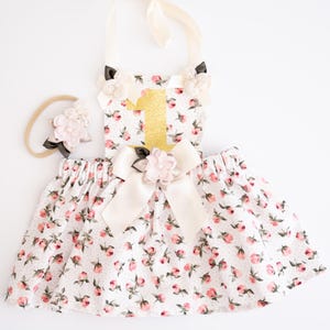 Floral 1st Birthday Outfit – Vintage Rose Cake Smash Dress – Glitter One Dress – Shabby Chic Baby Girl Birthday - Shabby Chic 1st Birthday