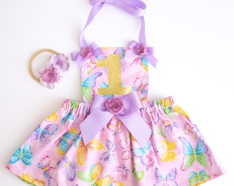 Butterfly 1st Birthday Outfit – Butterfly Birthday Dress –Glitter One Dress – Rainbow Baby Girl Birthday Outfit - Garden Birthday Dress