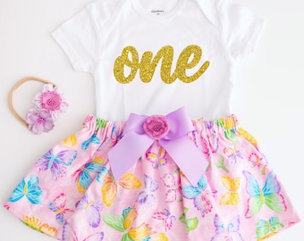 Butterfly 1st Birthday Outfit – Butterfly Birthday Dress –Glitter One Dress – Rainbow Baby Girl Birthday Outfit - Garden Birthday Dress
