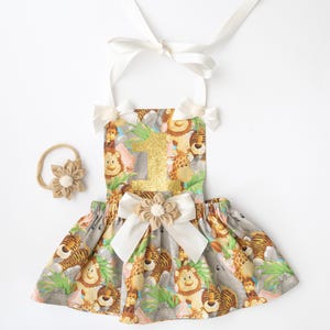 Safari 1st Birthday Outfit Girl – Jungle Theme Smash Cake Dress with Headband – Wild One Party Dress – Baby Girl First Birthday, wild one