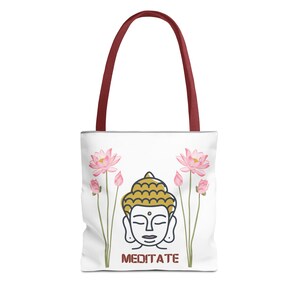 Meditation Tote Bag with Lotus Flowers | Yoga Bag, Spiritual Gift, Eco-Friendly Purse, Boho Chic, Mindfulness Accessory