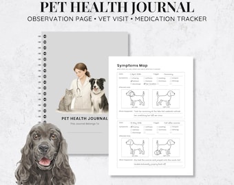 Pet Health Planner: Dog & Cat Medical Records, Vet Visit Log, Symptoms Tracker (Printable PDF)