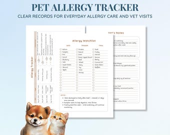 Pet Allergy Tracker Printable | Dog & Cat Sensitivity Log, Food and Environmental Reaction Journal (PDF)