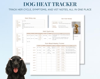 Dog Heat Tracker: Female Dog Period Log, Cycle Symptoms & Vet Visit Notes (Printable PDF)