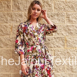 Handmade Cotton Kimono Robe: Floral Print Lounge Wear