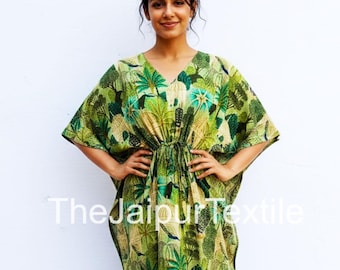 Vestido caftán 100% algodón: corte holgado, ideal para la playa, estilo bohemio o para estar en casa.