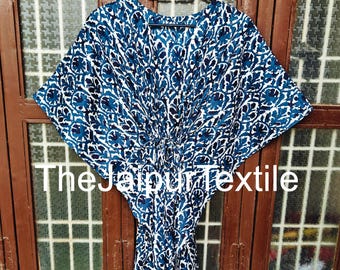 100% Cotton Kaftan Dress, Boho Maxi Beach Cover Up, Loose Summer Resort Wear