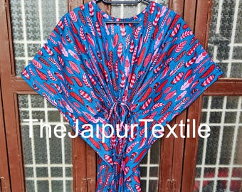 100% Cotton Kaftan Dress, Loose Boho Maxi Beach Cover Up