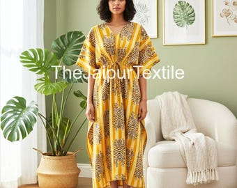 Cotton Kaftan Lounge Dress, Summer Resort Wear, Boho Beach Vacation Outfit, Gift For Mom