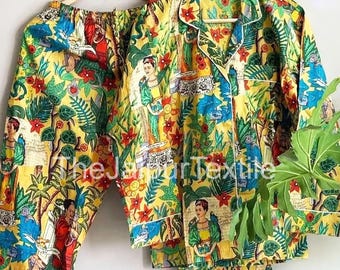 Ensemble pyjama en coton pour femme, pyjama léger imprimé, tenue de détente confortable