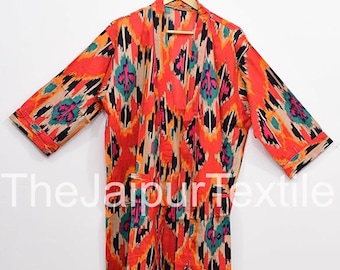 Kimono Robe aus 100% Baumwolle, indischer Blockprint, Boho-Blumen-Kleider, leichte Loungewear