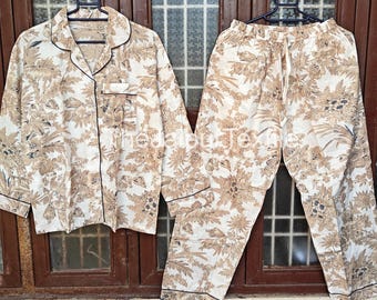 Hand Block Print Cotton Pajama Set: Floral Indian Nightwear