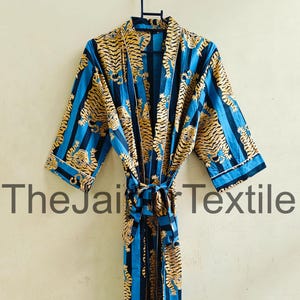Hand Block Print Cotton Kimono Robe: Indian Loungewear