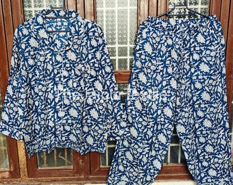 Ensemble de pyjama en coton fait main - Vêtements de nuit confortables pour femmes, ensemble de détente imprimé doux