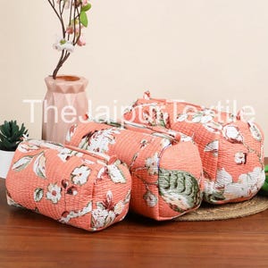 Handmade Cotton Quilted Pouch Set – Cosmetic Bag Set, Soft Printed Travel Pouches