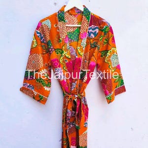 Floral Cotton Kimono Robe: Lightweight Indian Dress Gown