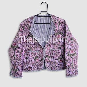 Handmade Cotton Quilted Coat, Indian Block Print Jacket, Reversible Jacket Women, Lightweight Fall Outerwear