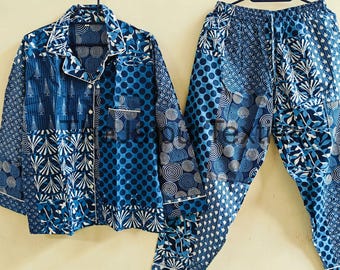 Cotton Pajama Set Women, Indian Hand Block Print Sleepwear, Floral Lounge Set, Handmade Pajamas, Soft Boho Nightwear Gift