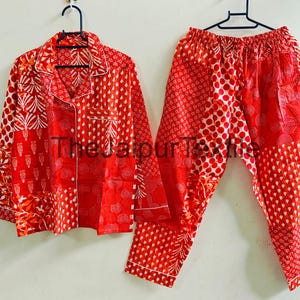 Handgefertigtes Pyjama-Set aus Baumwolle mit Blockprint: Leichte Nachtwäsche Loungewear