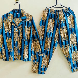 Handgefertigtes Pyjama-Set aus Baumwolle mit Blockprint: Leichte Nachtwäsche Loungewear