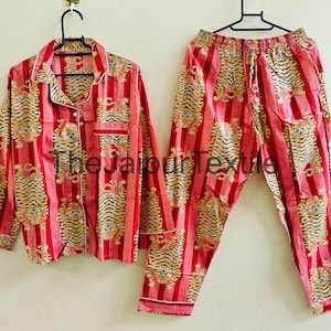 Handmade Cotton Pajama Set: Animal Print Loungewear