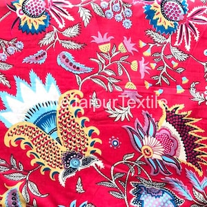 Red Crown Block Print Cotton Fabric: Indian Dressmaking Material