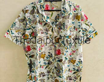 100% Cotton Floral Hand Block Print Pajama Set, Handmade Indian Sleepwear, Boho Lounge Wear