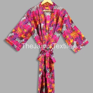 Kimono Robe aus Baumwolle mit Zebramuster: Boho Kaftan Loungewear