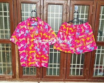 Pink Leopard Print Cotton Pajama Set, Handmade Loungewear