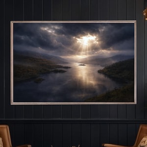 Scottish Loch Wall Art – Moody Landscape Print, “Lightfall Over the Autumn Loch”