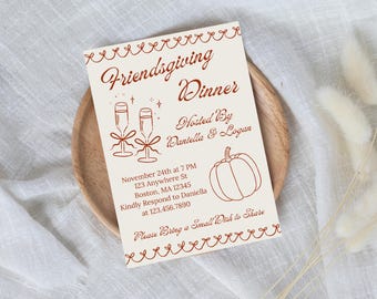 Modello di invito per il Ringraziamento tra amici: invito per una festa autunnale delicata (modello Canva modificabile)
