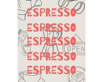 Impressão Vintage de Cafeteria: Arte de Parede para Café Expresso (Download Digital em Arquivo PNG 8x10)