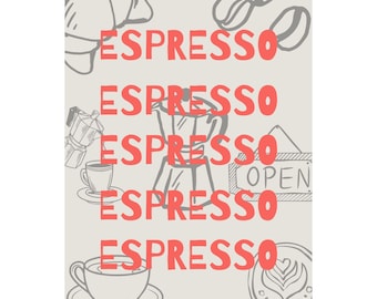 Vintage Coffee Shop Print: Espresso Cafe Wall Art (Digital Download 8x10 PNG File)
