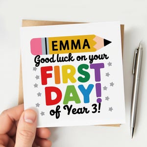 Good Luck on Your First Day of Year 3, First Day of School Card, Personalised Card