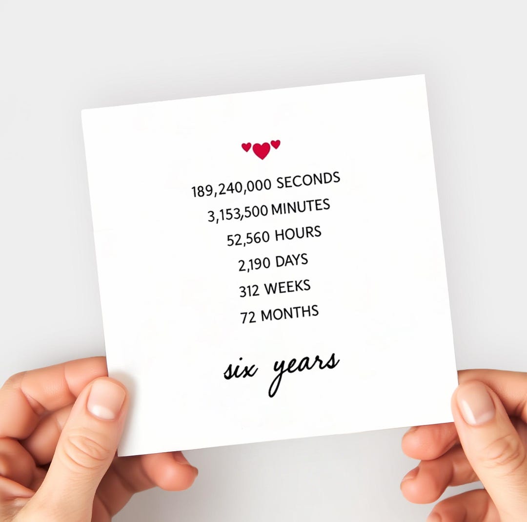 Six Years Anniversary Countdown Card - 6th Anniversary Card - Wedding ...