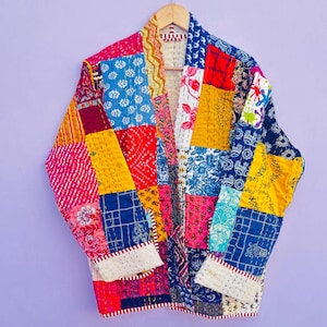 Women's Wear Unique Short Coat: Reversible Kantha Patchwork Jacket
